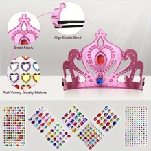 3pcs Princess Crown Set - DIY Party Crowns, Including 6 Crowns And Crystal Patches, Hand-Made Diamond Patch Crown, Suitable For Parties And Birthdays, Ideal Stickers And Small Gifts (Crown Style And 3 Sticker Sheets Randomly Included)