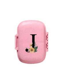 便携式 8 格密封药盒，防尘防潮，一周 7 天使用，黑色雏菊向日葵字母艺术字母设计，药丸、胶囊和维生素收纳盒，首字母旅行药丸收纳盒，8 格便携式 A-Z 字母药盒，每日维生素药盒，口袋钱包药品收纳盒小药丸容器，字母 ID 吊饰收纳盒 - 彩色 - 查看 20