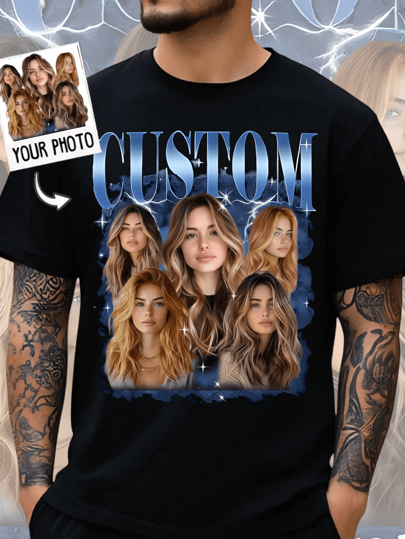 Camiseta masculina personalizada, confortável, casual e folgada. Camisetas vintage personalizadas com foto de namorada, camiseta pirata de rap, camiseta gráfica para esposa e marido, presente de aniversário, presente de Dia dos Namorados (selfie/foto de família/foto de amigo/festa/equipe/namorado/namorada/casal combinando/roupa de trabalho), fantasias masculinas personalizadas e exclusivas, guarda-roupa cápsula