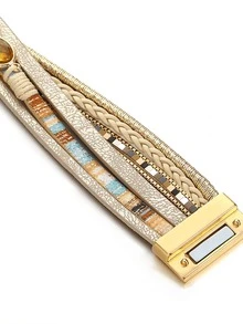 1 pièce Bracelet ajustable de couleur kaki avec tube en laiton et zirconium, cadeaux pour la Fête des Mères - Kaki - Voir 5