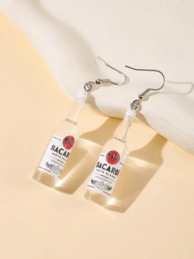 1pair Letter Design Resin Wine Bottle Shape Earrings - Multicolor - View 11