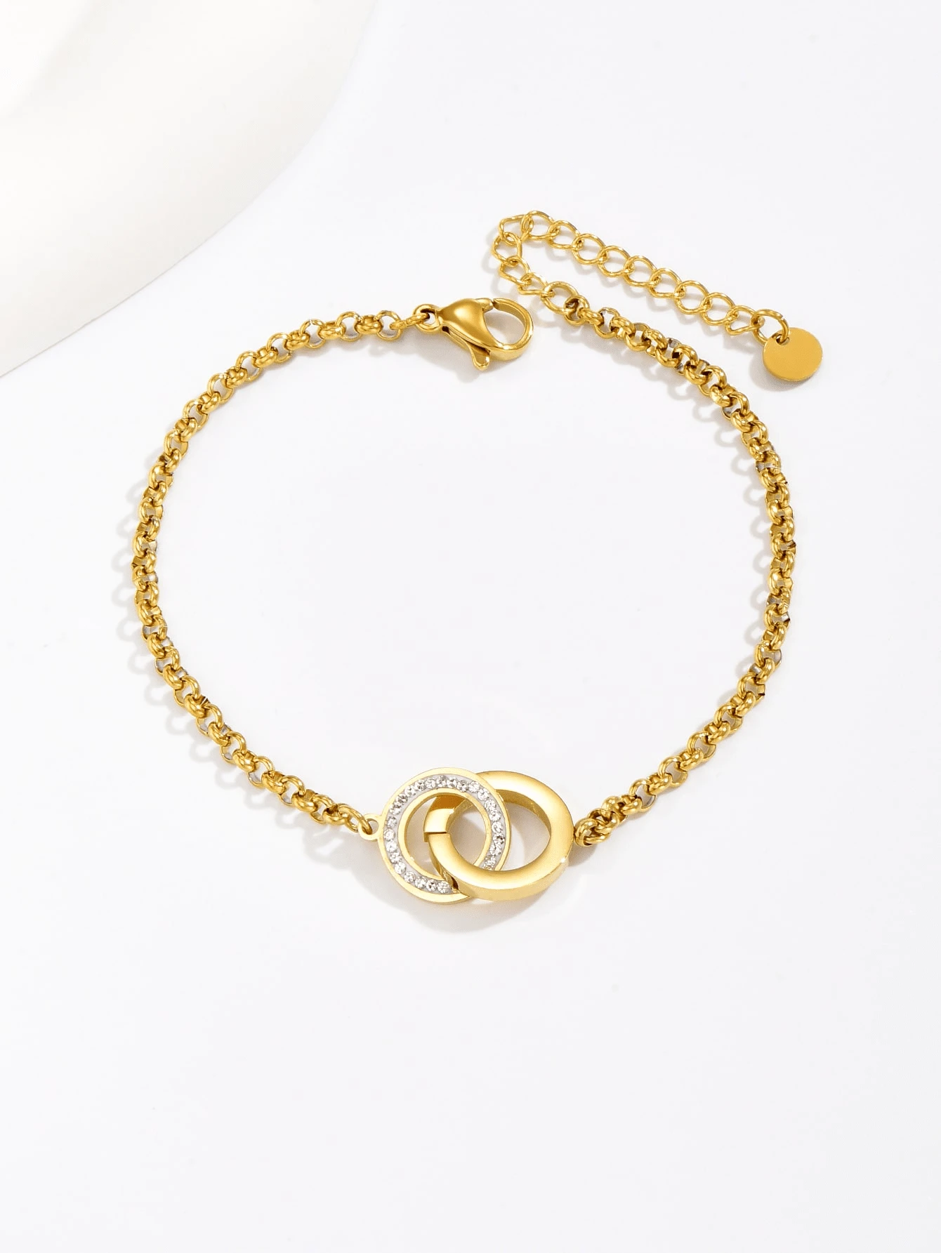 1pc Fashionable Stainless Steel Rhinestone Linked Bracelet, Suitable For Daily Wear - Golden - View 1