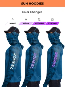 RODEEL Sun Hoodie Shirts W/ UV Detection Mask Neck Gaiter Thumbhole Men UPF 50+ Sun Protection Long Sleeve Lightweight Quick Dry Moisture Wicking Breathable Cooling Athletic Activewear For Outdoor Fishing Roofing Construction, Holiday Gift - Màu xanh ngọc - Xem 3