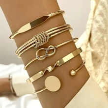 11/5pcs Fashionable Bohemian Style Women Multilayer Bracelet Set, Geometric Heart Textured Open Cuff Bangle, Charming Jewelry Set, Suitable For Daily, Gathering With Friends And Party Wear, Exquisite Holiday Gift