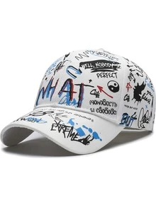 1 件新款涂鸦风格字母数字图形印花时尚棒球帽，休闲嘻哈街头帽，户外时尚太阳帽 - 彩色 - 查看 5