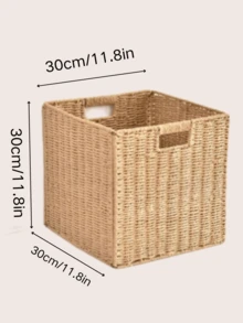 手工编织纸绳藤条可折叠立方体收纳篮，适用于货架整理和装饰，杂物收纳篮，海草收纳盒，食品储藏室收纳架，编织化妆品篮，藤编柜，草绳婴儿篮 - 米色 - 查看 14