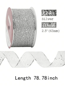 1pc 2m/Pack Christmas Decorative Wire Edge Ribbon, Powder Sprinkled Christmas Ribbon For Home Indoor Decor, Christmas Tree Ornament Home Decor Christmas Decorations Room Decor Winter