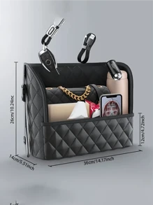 1pc Large Capacity PU Leather Car Seat Storage Bag, Expandable Hanging Organizer Bag With Multiple Pockets, Suitable For Vehicle Interior Accessories, Purse Holder, Wallet Clip, Pet Barrier - Black Quilted Design, Car Organizer