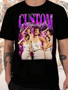 男士个性化定制舒适休闲宽松T恤。复古盗版，定制照片T恤，定制您专属的盗版T恤，女友生日礼物，派对团体，活动，毕业典礼定制图案夫妻T恤，周年纪念礼物，情人节礼物，黑色夏季 - 黑色 - 查看 2