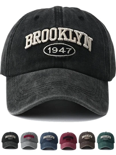 1 Piece Women's 3D Embroidered Lettering - Brooklyn 1947 Wash Style Baseball Cap, Vintage Sun Cap, Adjustable Outdoor Sun Hat, Y2K Style Men's Hat