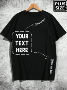 加大码个性化定制文字男士 T 恤，输入您的文字/祝福/有趣的引语/信息，节日礼物，情人节/生日/周年纪念定制文字，团队建设制服，音乐节，送给他的礼物，派对服装，春夏男士圆领短袖 T 恤，送给他的礼物，情人节礼物 - 黑色 - 查看 1