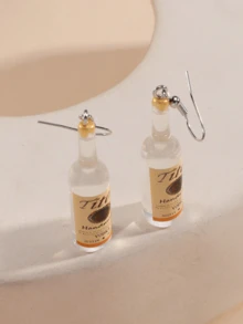 1pair Letter Design Resin Wine Bottle Shape Earrings - Multicolor - View 8