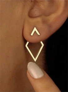 1 par de brincos de orelha com design geométrico de diamante e flecha, brincos reversíveis simples estilo francês para mulheres