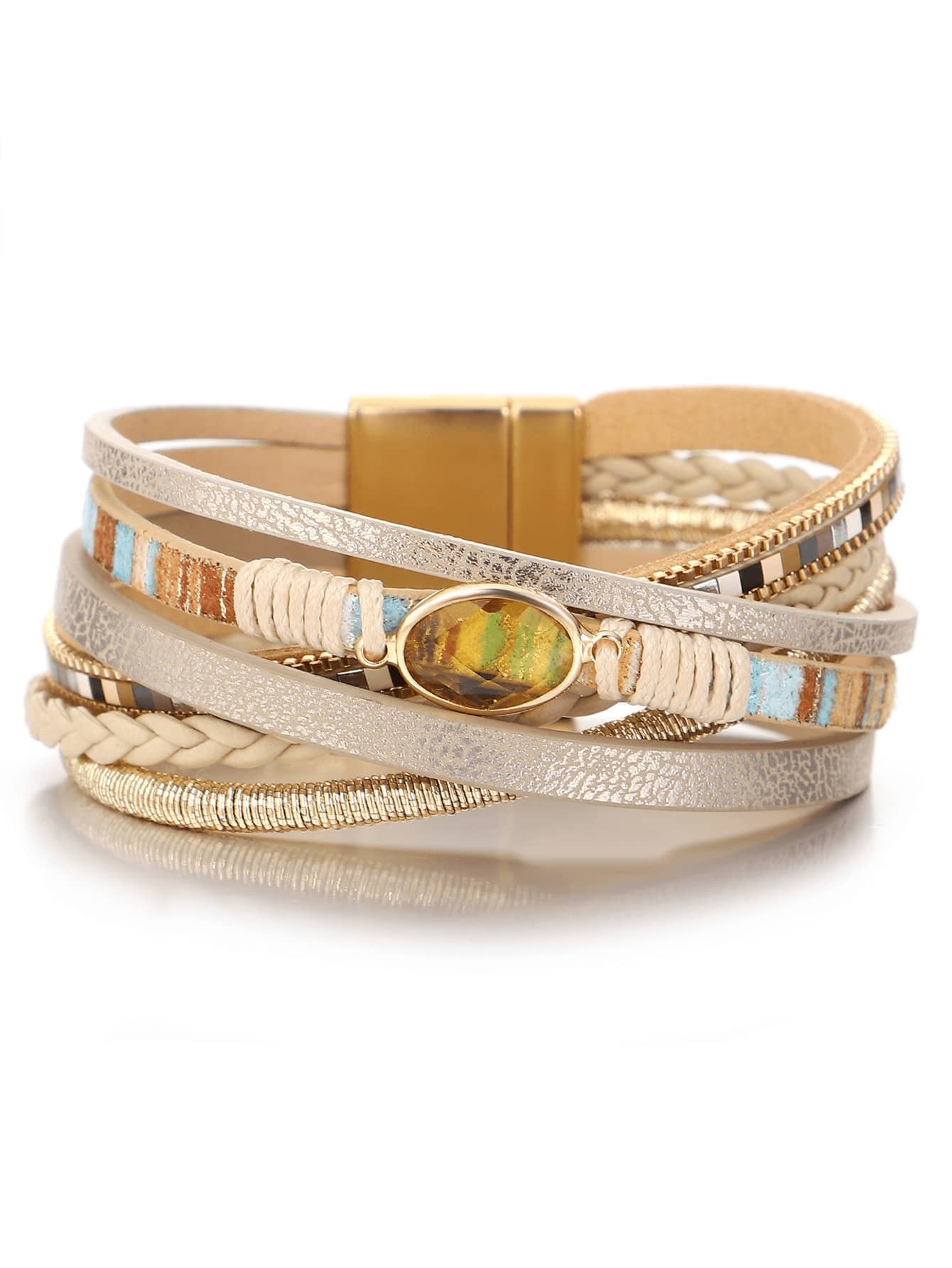1 pièce Bracelet ajustable de couleur kaki avec tube en laiton et zirconium, cadeaux pour la Fête des Mères - Kaki - Voir 1