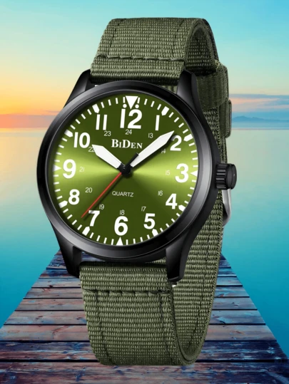 BIDEN 男士腕表，时尚易读的12/24小时制数字手表，尼龙表带，休闲运动防水石英表，适合日常佩戴，也适合返校、毕业、父亲节、感恩节等场合，是馈赠佳品，并附赠精美礼盒。