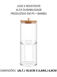 Organizador Duplo Tampa De Bambu Plástico PS e Bambu 6,7cm x 17,5cm - Transparente - Visão 4