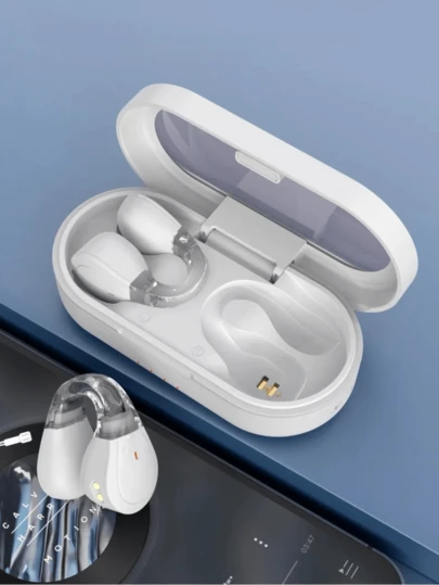 Fones de ouvido Sem fio Com Estojo De Carregamento – Fones de ouvido Pretos Elegantes Com Clipe, Controle De Toque, Microfone Embutido, Ideais Para Smartphones