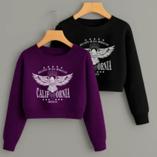 Kit Cropped Moletom (2 peças) Estampa California Asas Blusa de Frio Curtinha Conjunto Agasalho Look Inverno