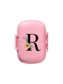 便携式 8 格密封药盒，防尘防潮，一周 7 天使用，黑色雏菊向日葵字母艺术字母设计，药丸、胶囊和维生素收纳盒，首字母旅行药丸收纳盒，8 格便携式 A-Z 字母药盒，每日维生素药盒，口袋钱包药品收纳盒小药丸容器，字母 ID 吊饰收纳盒 - 彩色 - 查看 28