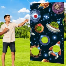 1pc Energetic Outer Space Themed Backdrop Banner - Galaxy Party Background, Suitable For Indoor/Outdoor Birthday Celebrations, Etc - Colorful Space Themed Decorations With Planets, Rockets, And UFOs, Space Party Decorations - Multicolor - View 1