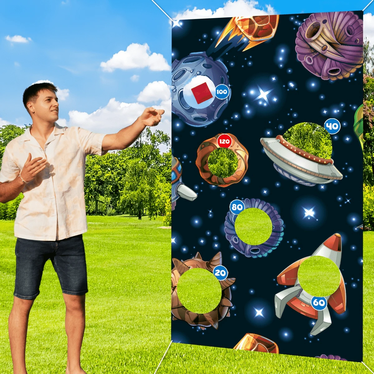 1pc Energetic Outer Space Themed Backdrop Banner - Galaxy Party Background, Suitable For Indoor/Outdoor Birthday Celebrations, Etc - Colorful Space Themed Decorations With Planets, Rockets, And UFOs, Space Party Decorations - Multicolor - View 1