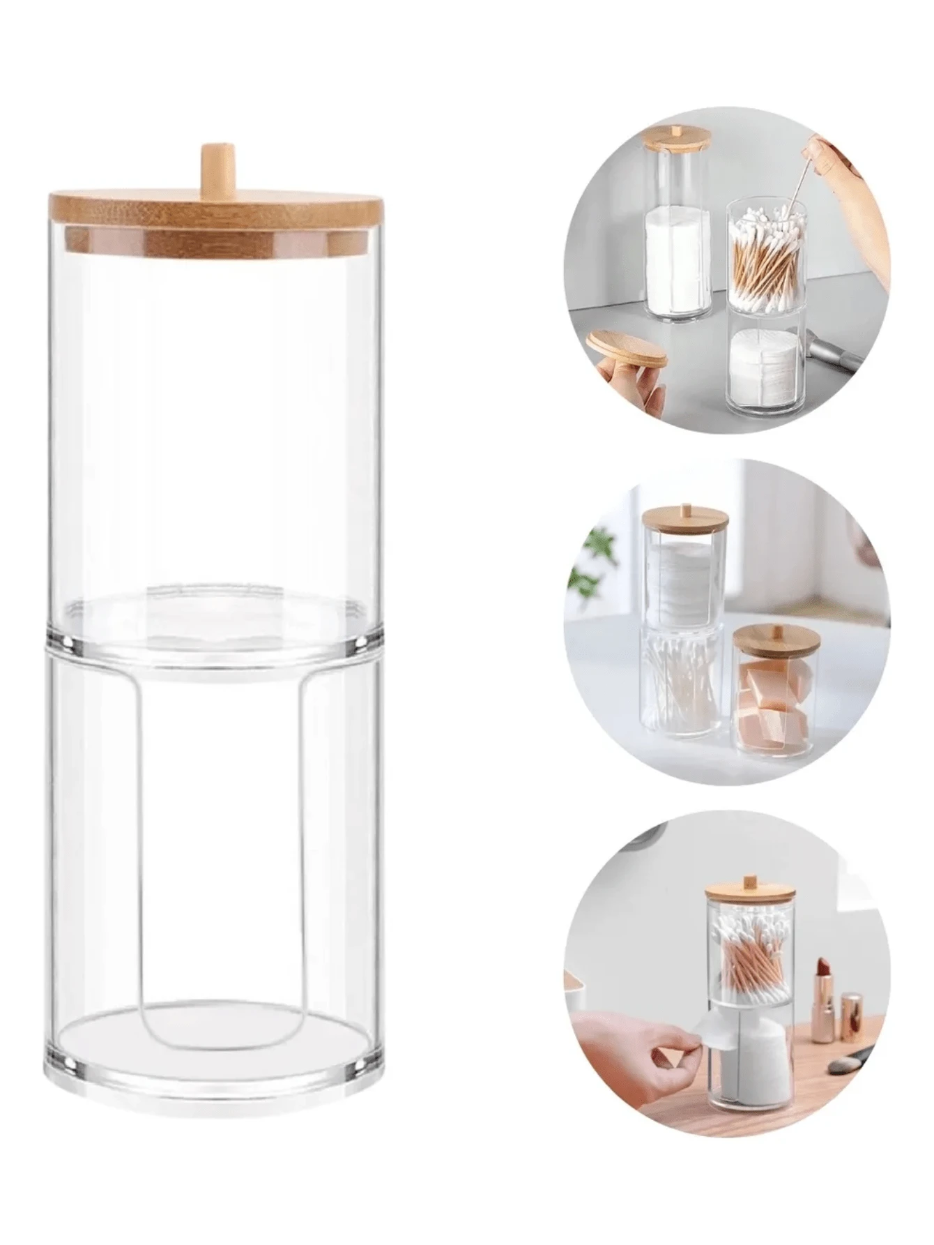 Organizador Duplo Tampa De Bambu Plástico PS e Bambu 6,7cm x 17,5cm - Transparente - Visão 1