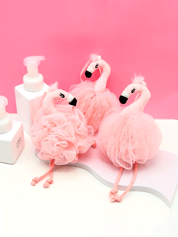 1 Stück Flamingo-förmige Badebombe, süßer rosa Brauseball, herzförmige Badblume, Rückenmassage Badebrausekugel, Flamingo Badblume, rosa süße Badebombe, mädchenhafte Badblume zum Schrubben, Badezimmer Dekoration zum Aufhängen, geeignet als kleine Geschenkidee