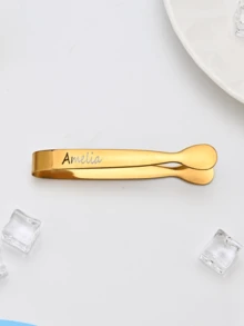 1pc Custom Text 304 Stainless Steel Tongs, Ice Tongs, Sugar Cube Tongs, Ice Cubes, Ice Bucket Tongs, Food Snacks, Small Tongs, Thickened Multi-Purpose Tongs