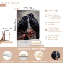 1 件哥特式浪漫乌鸦情侣，复古海报，艺术海报印刷品，家居装饰，维多利亚风格乌鸦，黑玫瑰，花朵，田园风格，黑暗幻想墙面艺术，带框或不带框，房间装饰，家居装饰，大学宿舍公寓装饰，酒店、家居、客厅、卧室、浴室和办公室墙面装饰礼物 - 彩色 - 查看 15