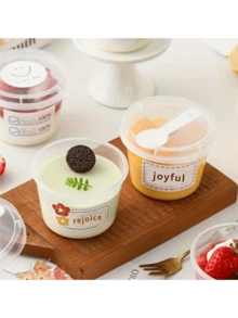[25 Reusable Cups] 25 Leak Proof Reusable Plastic Cups With Lids And Spoons | , Suitable For Cakes, Puddings, Desserts, Hot And Cold Drinks | Ideal For Parties, Takeaways And On-The-Go, Party Essentials, Fun Cup Design, Durable Plastic - Transparent - View 2