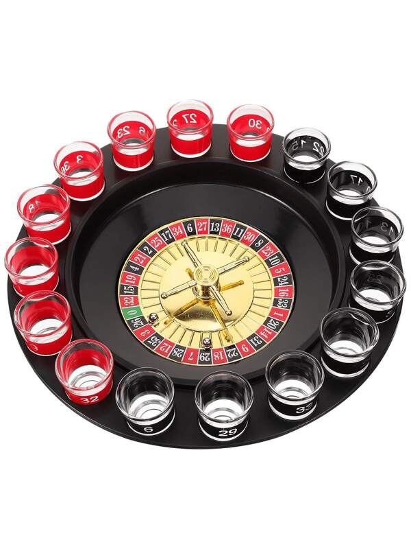 Jogo de Grupo de Roleta de Dose - Conjunto de 16 Peças Vermelho/Preto com 2 Bolas de Metal, Jogo Divertido para Adultos para Amigo Oculto, Noites de Jogos e Presentes