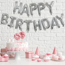 Balões de Aniversário Feliz de 16 polegadas, Faixa de Balões de Aniversário Feliz Prata para Decoração de Festa, Balões de Faixa de Aniversário Auto Inflável com Confete de Balões para Decorações de Aniversário Feliz (Excluindo os Balões)