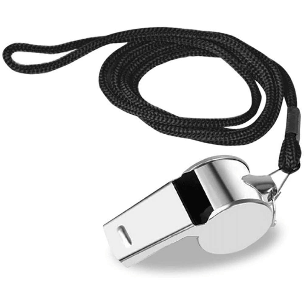 Sifflet en acier inoxydable, sifflet métallique fort avec cordon pour arbitres, entraîneurs, sauveteurs, urgences, football, basket-ball, soccer, hockey