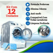 Kit 12 Limpador De Maquina Lavar Roupa Pastilha Tablete Comprimido Efervescentes Multifuncional Higieniza Limpa Tambor