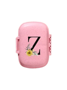 便携式 8 格密封药盒，防尘防潮，一周 7 天使用，黑色雏菊向日葵字母艺术字母设计，药丸、胶囊和维生素收纳盒，首字母旅行药丸收纳盒，8 格便携式 A-Z 字母药盒，每日维生素药盒，口袋钱包药品收纳盒小药丸容器，字母 ID 吊饰收纳盒 - 彩色 - 查看 21