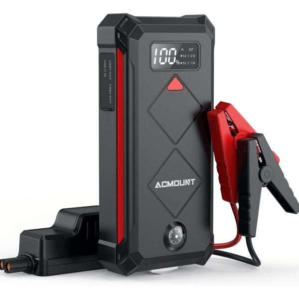 Avviatore per auto P100, pacco batteria al litio da 3000 A di picco per motori fino a 10,0 l a benzina o 8,0 l, pacco batteria portatile sicuro da 12 V con schermo e luce a LED.