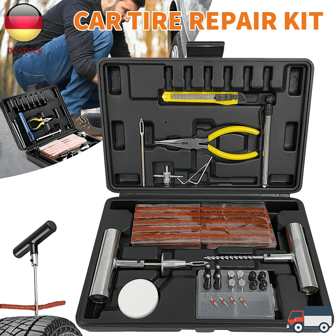 AUTO REIFENREPARATUR SET PKW PANNENSET 47 TEILE VULKANISIER FLICKZEUG + ZANGE