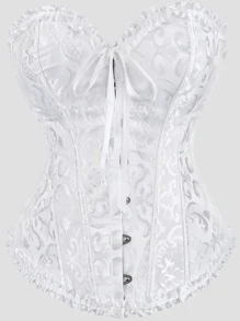 女士复古提花胸衣上衣，塑形紧身胸衣式性感抹胸露脐上衣，适合派对、万圣节、节日和其他场合