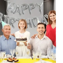Balões de Aniversário Feliz de 16 polegadas, Faixa de Balões de Aniversário Feliz Prata para Decoração de Festa, Balões de Faixa de Aniversário Auto Inflável com Confete de Balões para Decorações de Aniversário Feliz (Excluindo os Balões)
