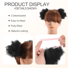 Kids Puff Ponytail Extensions 2Pcs Synthetic Small Afro Kinky Curly Hair Bun For Little Girls Comfortable Lightweight Hairpieces - Multicolor - View 5