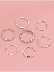 7 件时尚女士戒指套装，可叠戴戒指组合