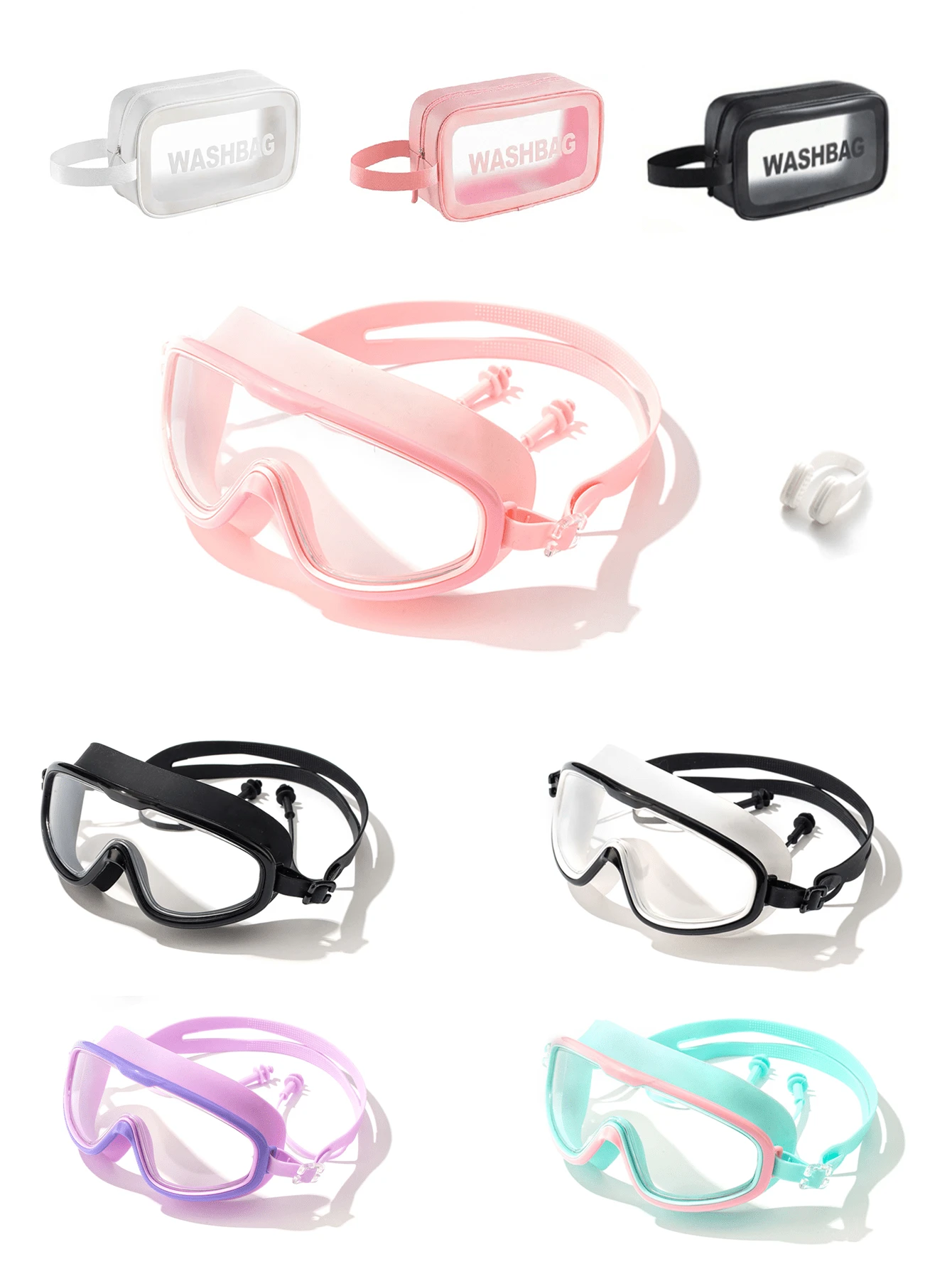 3 件套游泳镜 - 游泳眼镜，防雾，防紫外线，广角视野，适合女性、男性、成人、海滩必需品、海滩配件、泳池浮板