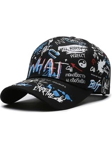 1 件新款涂鸦风格字母数字图形印花时尚棒球帽，休闲嘻哈街头帽，户外时尚太阳帽 - 彩色 - 查看 3
