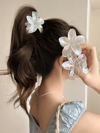 3 piezas Clips para el cabello de plástico elegantes con forma de flor, de 8 cm/3,15 pulgadas, color blanco, con acabado brillante y mate, versátiles para mujer, para uso casual, de fiesta, para ir al trabajo, de vacaciones, cuidado facial, maquillaje, accesorio de vestimenta, pinzas para el cabello de invierno