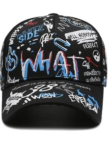 1 件新款涂鸦风格字母数字图形印花时尚棒球帽，休闲嘻哈街头帽，户外时尚太阳帽 - 彩色 - 查看 6