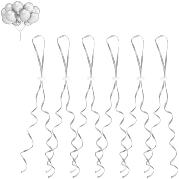 Fermetures de ballons GoldRock Helium avec ficelle pour ballons, pack de 50 rubans de ballons, argent, fermetures de ballons, cordons de ballons, ficelle pour suspendre les ballons pour mariage, fête d'anniversaire, fête