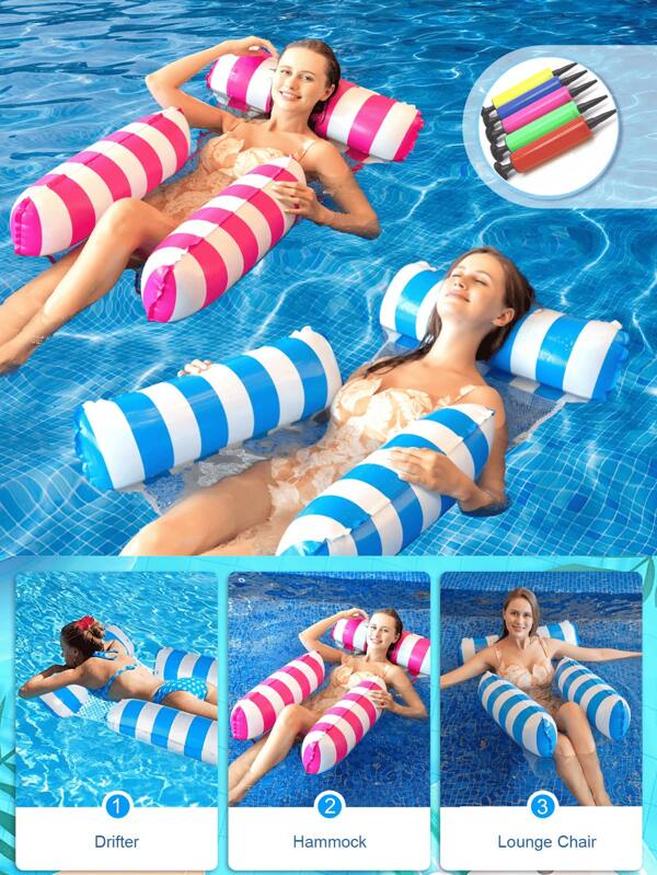 Galleggianti da piscina 4 in 1 (Amaca, Sella, Poltrona a sdraio, Galleggiante), Galleggianti gonfiabili da piscina (con omaggio di una pompa dell'aria casuale), Amaca galleggiante gonfiabile per adulti da piscina, Amaca da piscina multifunzione per adulti in vacanza