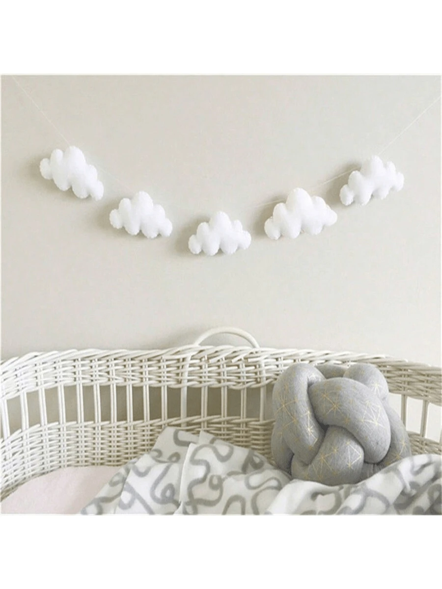 Decoración colgante de nube de fieltro nórdico, para habitación de niños, dosel de cuna, decoración de habitación - blanco puro - Ver 1