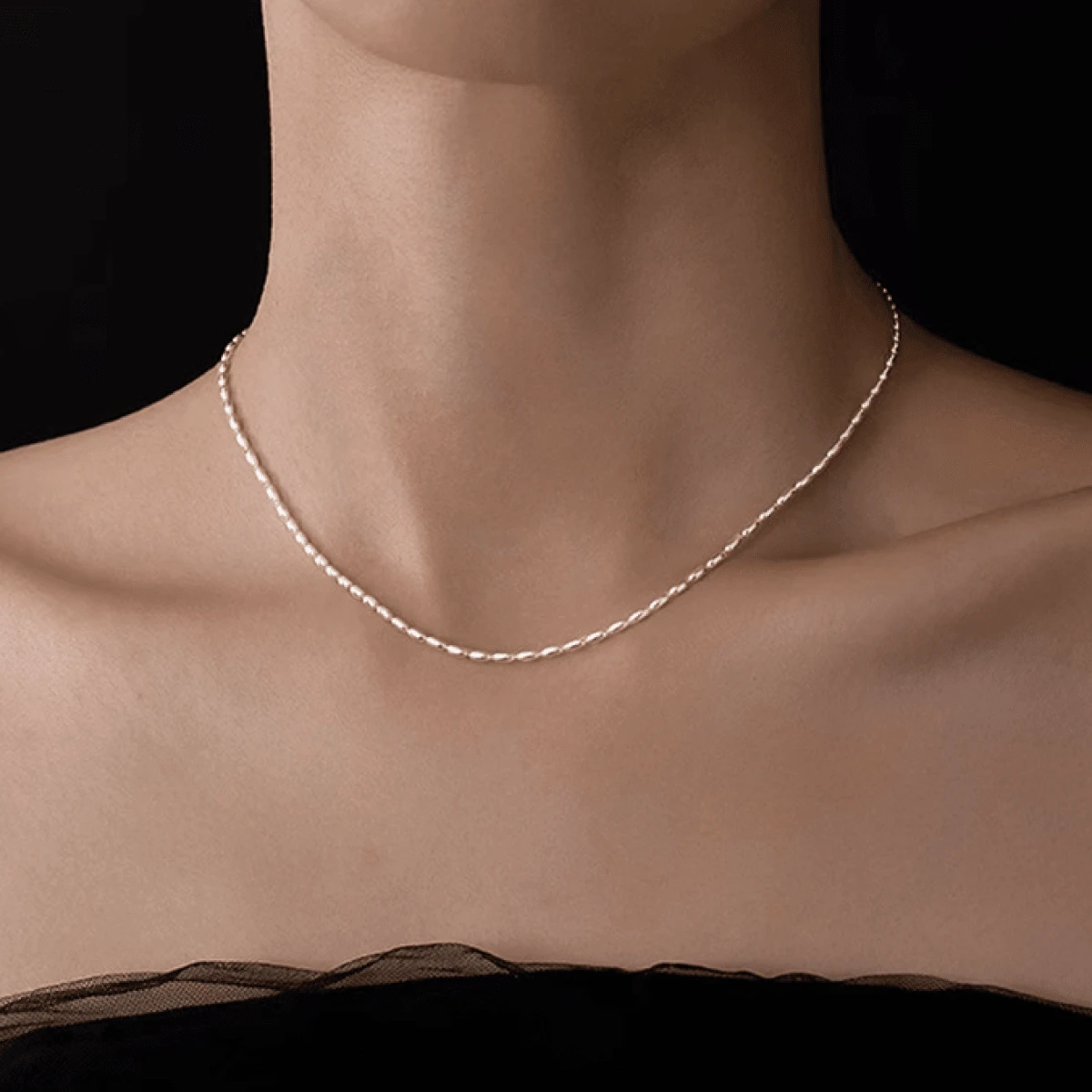 1 件 925 银低致敏性迷你橄榄珍珠项链，适合女士，简约精致颈链，可分层佩戴，是母亲节、情人节的绝佳礼物，采用抗氧化礼盒包装 - 銀色 - 查看 1