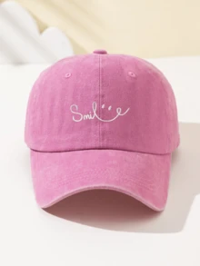 1 件女士笑脸刺绣软顶棒球帽，可调节帽檐，透气户外帽，适合户外运动、露营、旅行、节日礼物